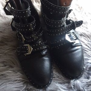 Black studded  ankle boots/US41